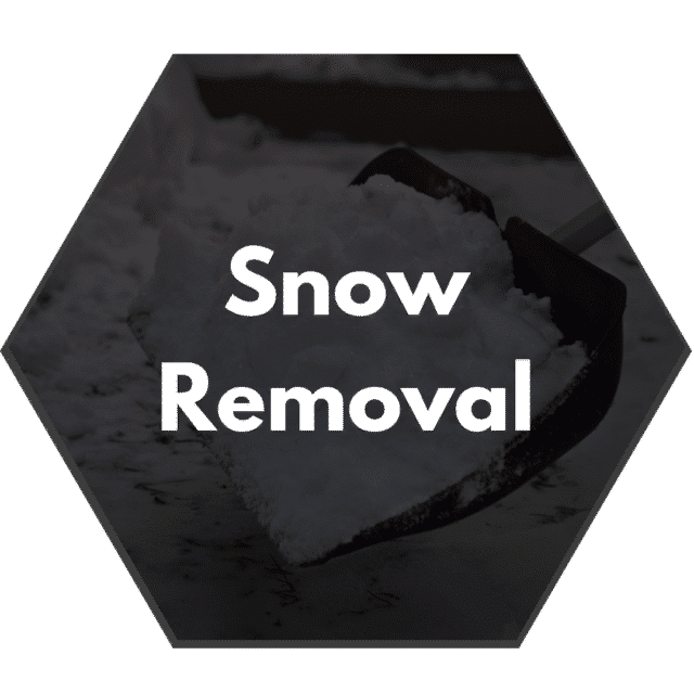 Snow removal graphic featuring a shovel in the snow with the text 'Snow Removal.