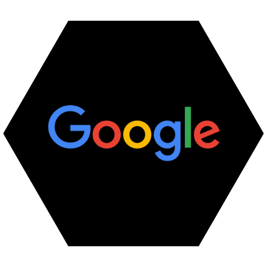 Hexagonal icon with the Google logo, inviting customers to leave reviews for services provided by Colin Can Help