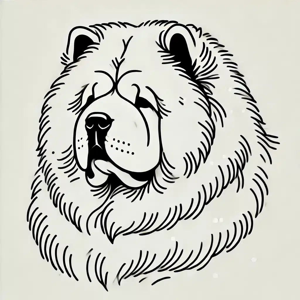 DALL·E 2025-01-06 14.22.46 - A minimalist black-and-white line drawing of a Chow Chow. The design focuses on clean, simple lines, capturing the essence of the Chow Chow's fluffy m